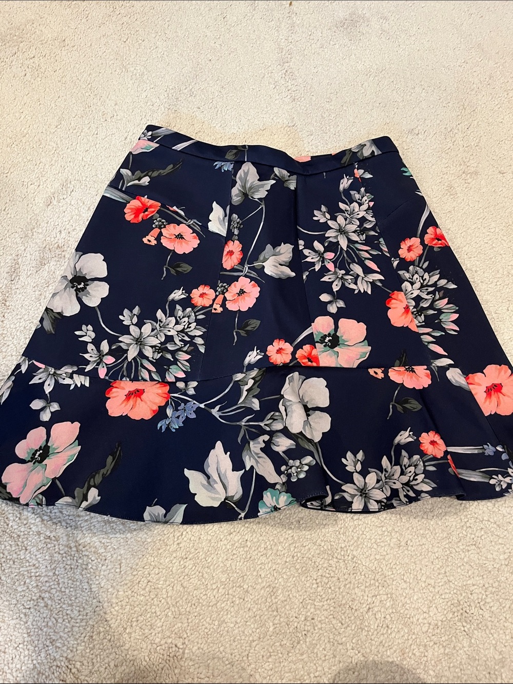 Zara Navy Floral Skater Skirt with Coral and Pink Blooms